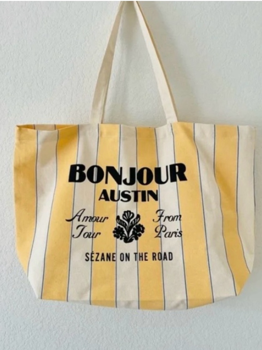 Sezane Yellow and black Bonjour Austin Striped Tote Bag